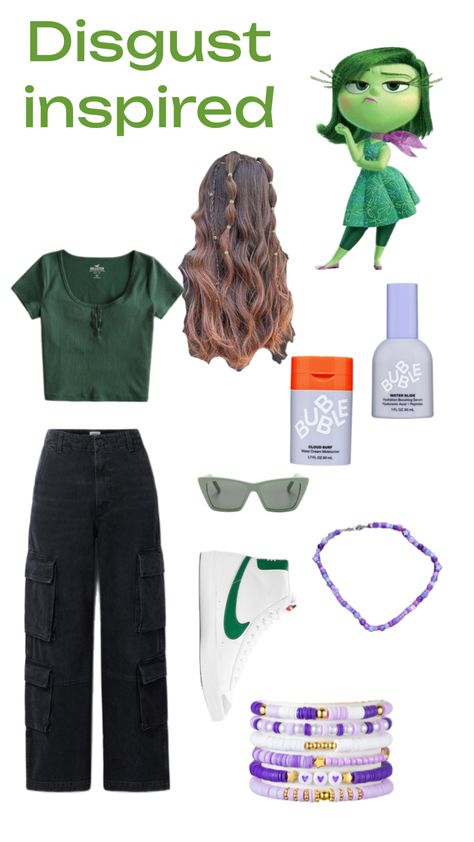 Disgust inspired outfit #insideout #outfitinspo #followforfollow Inspired Outfits, Disney Outfits, Disgusted Inside Out, Inside Out Characters, Cute Disney Outfits, Disney Day, Book Week, Themed Outfits, Cute Disney