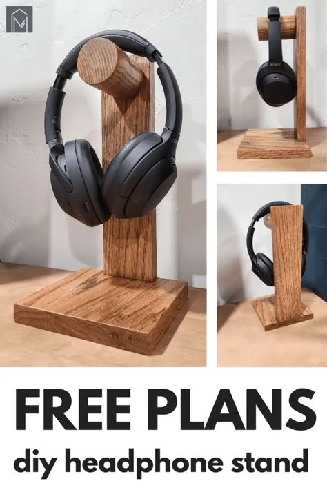 Need a good place to hang your headset at your desk? This simple DIY headphone stand is an easy beginner woodworking project that will give you the perfect place to hang your headphones. The free downloadable plans will help you make your own wooden DIY headphone stand. It also makes a great gift for him! #makingmanzanita Diy Headphones Stand, Headset Holder Diy, Headset Stand Wood, Headphones Holder Diy, Headphone Holder Diy, Wood Headphone Stand, Wooden Headphone Stand, Diy Headphone Holder, Headphone Stand Diy