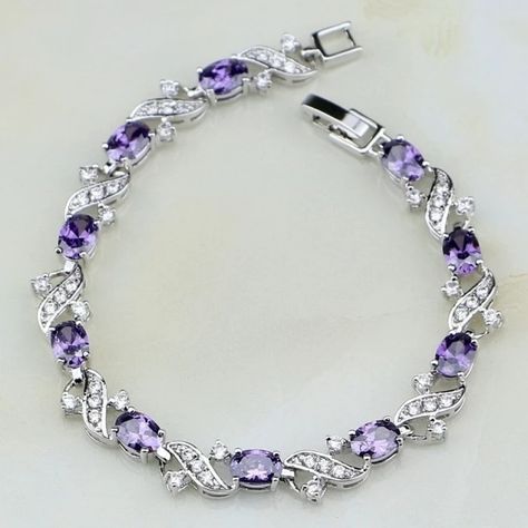 Classic Hot Sell Fashion Exquisite Mystic Colored Crystal Bracelets Charm Bride Engaged Wedding Jewelry Gift Mother's Day Gift _ - AliExpress Mobile Bracelets Collection, Princess Jewelry, Lip Colour, Amethyst Bracelet, Bracelets For Women, Lovely Jewellery, Diy Creative, The Purple, Color Crystal