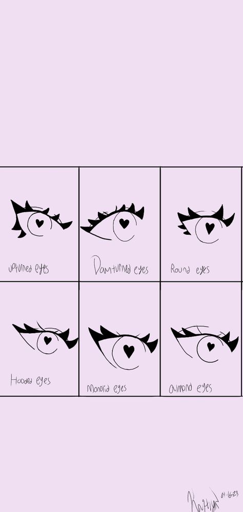 It's the eye shapes in my art style Upturned Eyes, Downturned Eyes, Monolid Eyes, Almond Eyes, Round Eyes, My Art Style, Hooded Eyes, Eye Shapes, The Eye