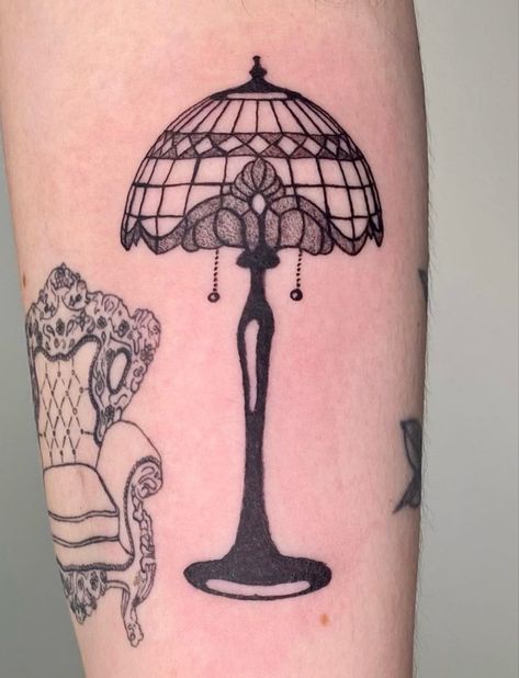 Vintage Lamp Tattoo, Flapper Tattoo, Furniture Tattoo, Chair Tattoo, Barbie Tattoo, Lamp Tattoo, La Tattoo, Framed Tattoo, S Chair