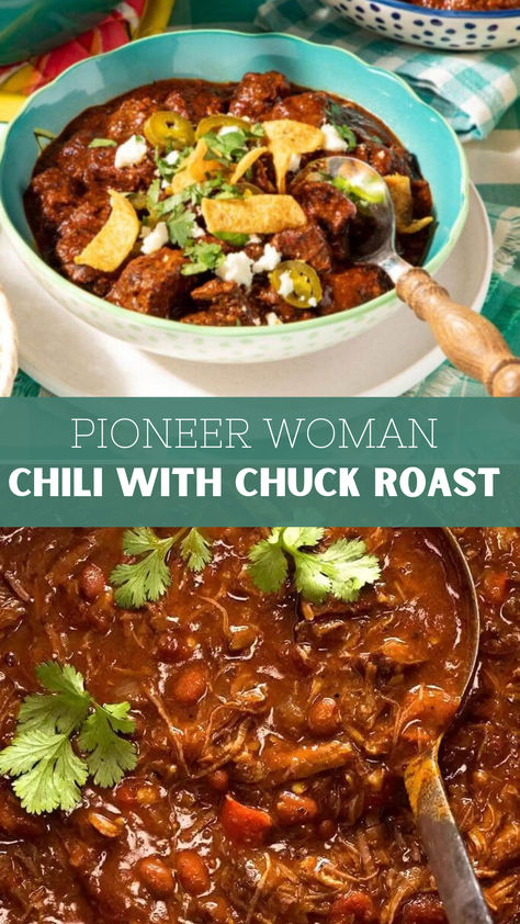 Pioneer Woman Chili With Chuck Roast Chilli Recipe With Chuck Roast, Chuck Roast Soup Recipes Crockpot, Instant Pot Chuck Roast Chili, Chili Chuck Roast, Chuck Roast Pieces Recipes, Beef Chuck Roll Recipes, Chuck Roast Meal Prep, Chili With Roast Beef, Chuck Roast Chili Crockpot