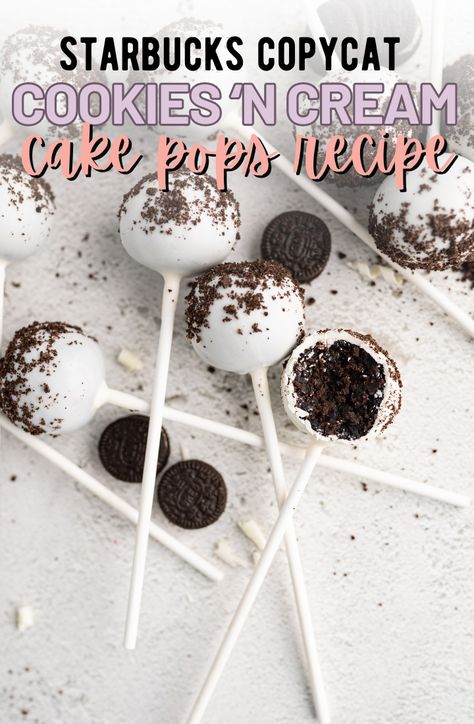 Starbucks Cookies and Cream Cake Pops - Cooking With Karli Cake Pops Cookies And Cream, Cooking With Karli Cake Pops, Oreo Cake Pop Recipe Easy, Cake Pops Recipe Oreo, Cookies And Cream Cake Balls, Oreo Cake Pops Without Cream Cheese, Starbucks Baked Goods, Cake Pops Cookie Dough, Home Made Cake Pops Recipe