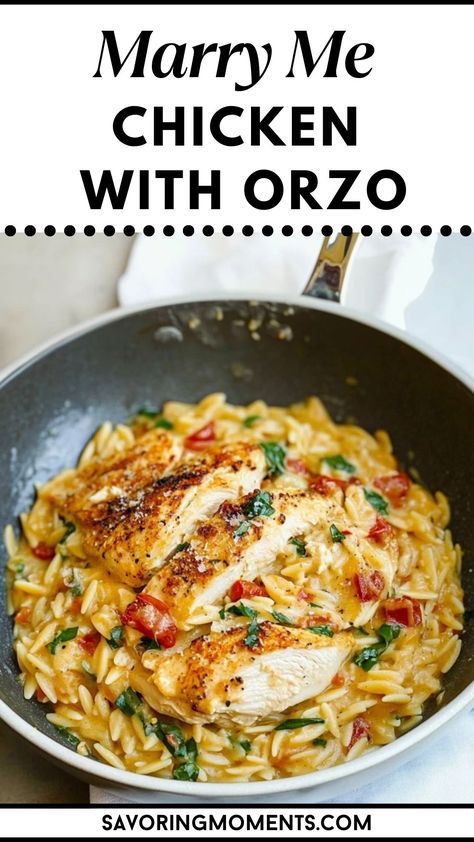 Serve up this romantic Marry Me chicken with orzo pasta! A creamy, savory dish that's perfect for special dinners or date nights, filled with rich flavor and tender chicken.

#MarryMeChicken #RomanticDinner #ChickenAndOrzo #CreamyPasta #ComfortFood #DateNightRecipes #FlavorfulMeals #EasyDinnerIdeas #WeeknightDinners #OnePanRecipe Creamy Chicken And Orzo Skillet, Chicken Orzo Sun Dried Tomato, Merry Me Chicken Orzo, Marry Me Chicken Recipe With Orzo, Chicken Orzo Pasta Recipes, Dinner Ideas With Orzo, One Pan Orzo Chicken, Mary Me Chicken Orzo, Chicken Risotto Recipes Easy