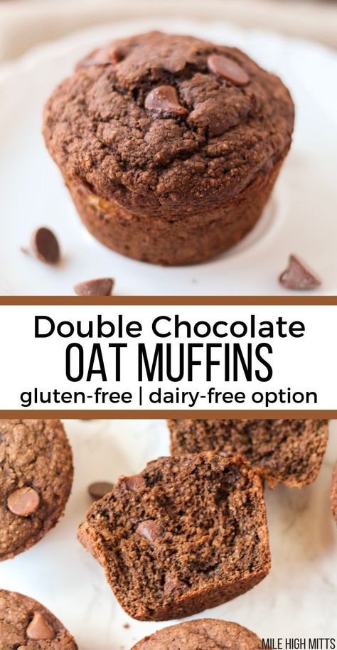 Chocolate Oat Muffins, Gluten Free Dairy Free Muffins, Oat Flour Recipes, Muffins Gluten Free, Postre Keto, Oat Muffins, Chocolate Oats, Less Sugar, Gluten Free Muffins