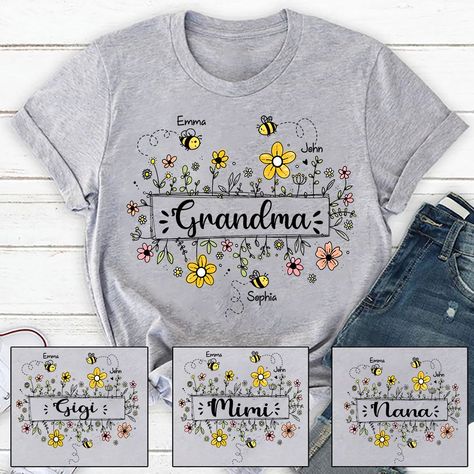 Best Family Ever Gifts For Gigi, Shirt Names, Holiday Embroidery, Grandma Shirt, Personalized Grandma, Flat Collar, Grandma Shirts, Mothers Day Gifts, Kids Art