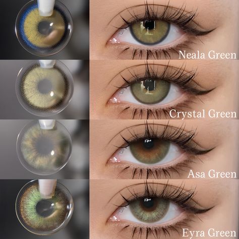 Four captivatingly natural green contacts. 🌿Not only are they super cute and comfortable, but they can also be customized with your prescription! 💚⁠⁠⁠⁠⁠⁠⁠⁠⁠⁠⁠⁠⁠⁠⁠⁠ ⁠--- #just4kira #shades #greenlenses #lenses #greencontacts #coloredcontacts #beauty #love #comfort #browneyes Lens For Brown Skin, Lens Colour For Indian Skin, Lenses For Indian Skin, Green Eye Contacts, Green Contact Lenses, Contact Lenses For Brown Eyes, Natural Contact Lenses, Brown Contact Lenses, Eye Lens Colour