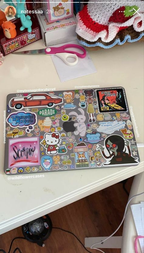 Clear Case With Stickers, Aesthetic Computer, Laptop Case Stickers, Laptop Decoration, Macbook Stickers, Stickers Aesthetic, Computer Sticker, Pc Portable, Diy Electronics