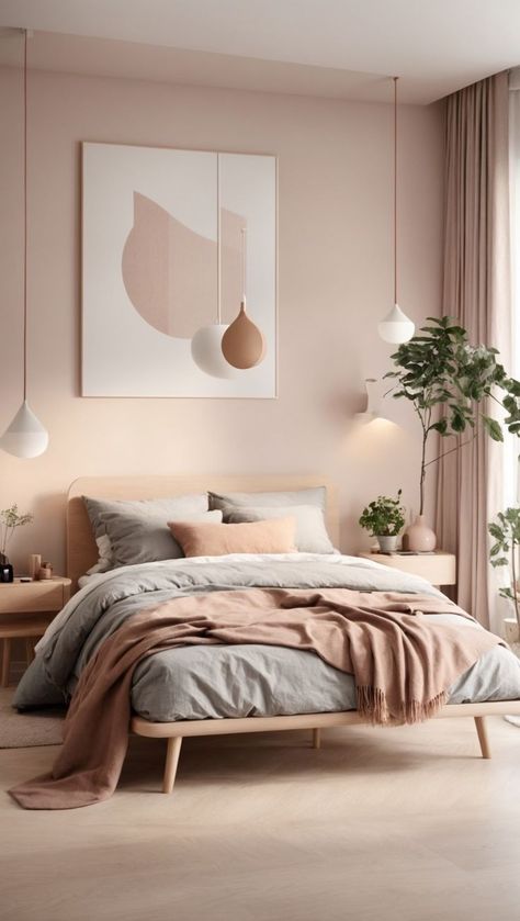 Rose And Cream Bedroom, Bedroom Color Ideas For Women, Scandinavian Bedroom Color, Scandinavian Bedroom Nordic, Scandinavian Bedroom Minimalist, Scandinavian Living Room Nordic Style, Bedroom Ideas Scandinavian, Light Pink Bedrooms, Japandi Bedroom Ideas