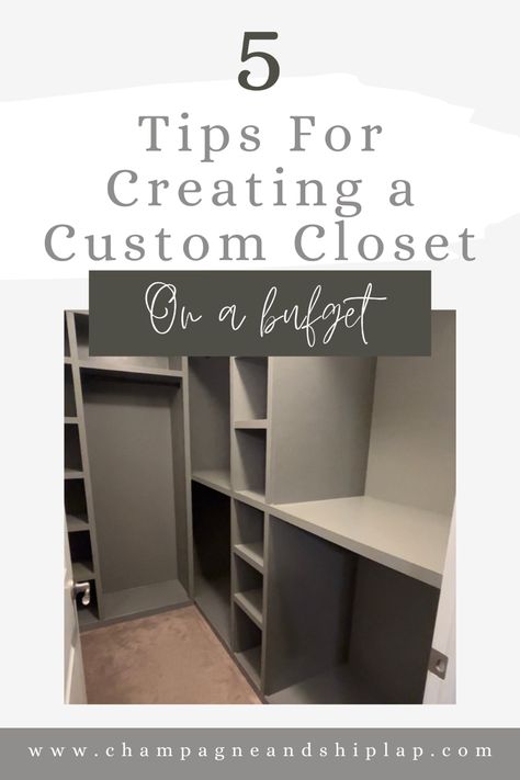 DIY tutorial for building a custom closet organizer Gray Closet Ideas, Custom Closet On A Budget, Diy Closet Design Layout, How To Build A Closet System, 5 X 6 Walk In Closet Design, Closet Walk In Ideas, Custom Master Closet Ideas, Closet Maid Closets, Walk In Closet Ideas Diy Cheap