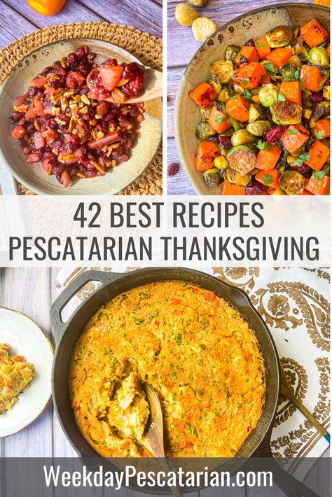 Thanksgiving Pescatarian Recipes, Pescatarian Dinner Party, Pescatarian Christmas Recipes, Fish Thanksgiving Recipes, Pescatarian Fall Recipes, Pescatarian Appetizers Parties, Seafood For Thanksgiving, Thanksgiving Fish Recipes, Thanksgiving Pescatarian