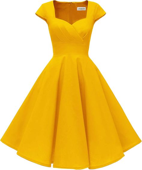 Hanpceirs Women's Cap Sleeve 1950s Retro Vintage Cocktail Swing Dresses with Pocket 1950's Dresses, Patsy Cline, 1950s Retro, Yellow Fits, Cocktail Dress Vintage, Vintage Inspired Dresses, Vintage Cocktail, Inspired Dress, Caps For Women