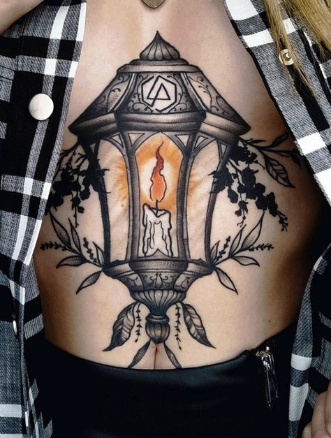 Creepy Lantern Tattoo, Lantern Tattoo Ideas, Lantern Tattoos, Lantern Tattoo, Chest Tattoos, Chest Tattoos For Women, Spooky Tattoos, Sternum Tattoo, Chest Tattoo