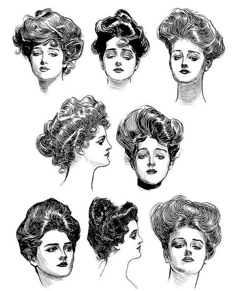 Gibson girls influenced the way my Grandmother wore her hair as a young woman. 1880s Hair, Silent Sky, Charles Dana Gibson, Historical Hairstyles, Edwardian Hairstyles, Dana Gibson, Stylish Lady, 1900s Fashion, 얼굴 그리기