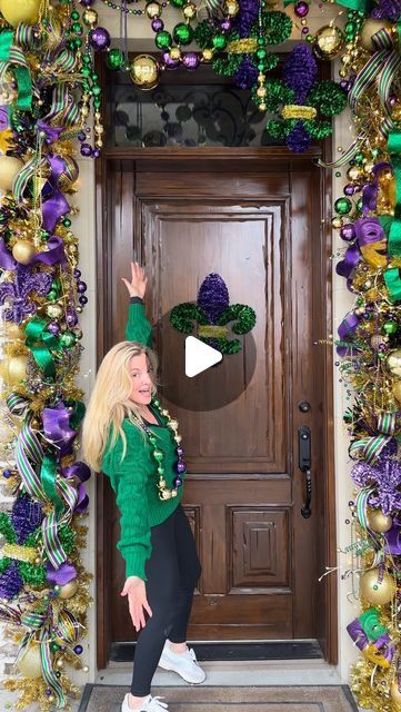 Regina Gust Dorsett on Instagram: "Most of y’all know me for my Christmas designs but I love decorating for all seasons! Today my team and I installed this fabulous Mardi Gras door! I absolutely love these colors!! 💜💛💚 Call me if you need some Mardi Gras cheer! ✨ . . #mardigras #mardigrasdecor #florals #florist #valentines #valentinesflowers #christmasdecor #holidaydecor #christmastreedecorating #christmasdecorating #holidayseason #ornaments #christmastree" Mardi Gras Christmas, Mardi Gras Door, Mardi Gra, Mardi Gras Decorations, Valentines Flowers, My Team, Christmas Designs, Mardi Gras, All Seasons