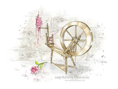 The Spinning Wheel and the Pinkish Red Rose from Sleeping Beauty illustration Spinning Wheel Aesthetic, Spinning Wheel Illustration, Sleeping Beauty Spinning Wheel, Sleeping Beauty Story, Sleeping Beauty Illustration, Original Sleeping Beauty, Wheel Illustration, The Princess And The Pea, Wheel Craft