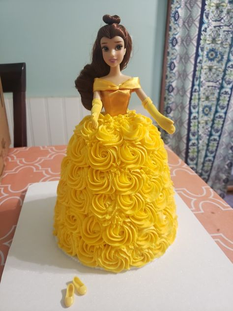 Belle Barbie Cake, Belle Cake Ideas, Belle Birthday Cake, Princess Belle Cake, Princess Dress Cake, Birthday Cale, Princess Doll Cake, Barbie Doll Birthday Cake, Disney Princess Birthday Cakes