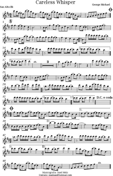 Careless Whisper Tenor Sax Sheet Music, Careless Whisper Alto Sax Sheet Music, Alto Sax Sheet Music, Free Violin Sheet Music, Alto Saxophone Sheet Music, Piano Songs Sheet Music, Songs Written, Cello Sheet Music, Music Theory Lessons