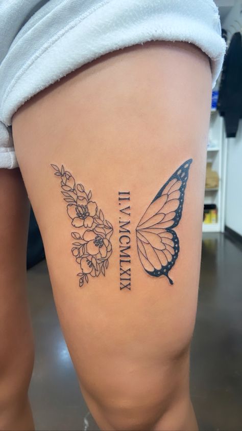 My fave tat ive gotten so far ☺️ Quad Tattoos Women, Thigh Tattoos Women Butterfly, Quad Tattoo Women, Quad Tattoo, Thigh Tattoos, Tattoos Women, Thigh Tattoos Women, Tattoo Inspo, Thigh Tattoo