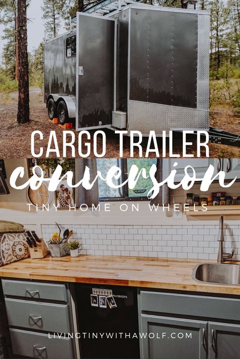 Learn how this couple converted a Cargo Trailer into a 7x16 tiny home on wheels. Cargo trailer camper built from scratch. DIY projects and decor. Cargo Trailer To Toy Hauler Conversion, Diy Cargo Trailer Camper Toy Hauler, Enclosed Trailer Converted To Camper, Convert Trailer To Camper, Converting Cargo Trailer To Camper, Cargo Trailers Converted To Campers, Tiny Home On Trailer Diy, Converted Trailer To Camper, Diy Toy Hauler Camper