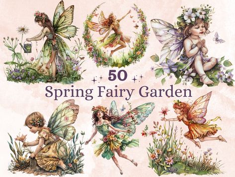 Fairy Flying, Enchanted Forest Fairy, Fairy Png, Garden Clipart, Fairies Dancing, Floral Fairy, Spring Fairy, Watercolor Spring, Fairy Illustration