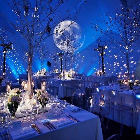 A W i n t e r ‘ s N i g h t // wedding theme Blue Quinceanera Theme, Starry Night Wedding Theme, Starry Night Prom, Debut Theme, Blue Sweet 16, Quince Themes, Dark Blue Wedding, Sweet 16 Themes, Dream Wedding Reception