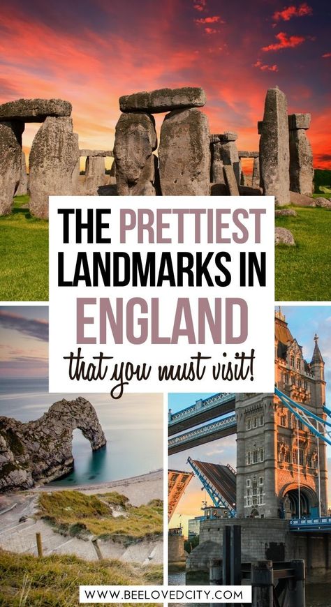 Discover the most beautiful and famous landmarks in England! England travel guide | Things to do in england | places to see in england | beautiful places in england | landmarks in england | England travel tips | England bucket list | england travel itinerary | things to do in northern england | pretty places in england | places to visit in england England Travel Tips, Things To Do In England Bucket Lists, Places To Visit In England Bucket Lists, England Must See Places, Best Places To Visit In England, Places To Go In England, Jurassic Coast England, England Beautiful Places, England Landmarks