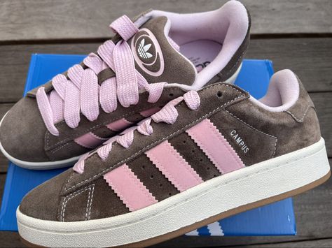 Pink And Brown Adidas Campus, Pink And Brown Sneakers, Adidas Campus 00s Brown And Pink, Pink And Brown Adidas, Adidas Campus Brown Pink, Brown And Pink Adidas, Brown Campus 00s, Pink And Brown Shoes, Brown Adidas Campus