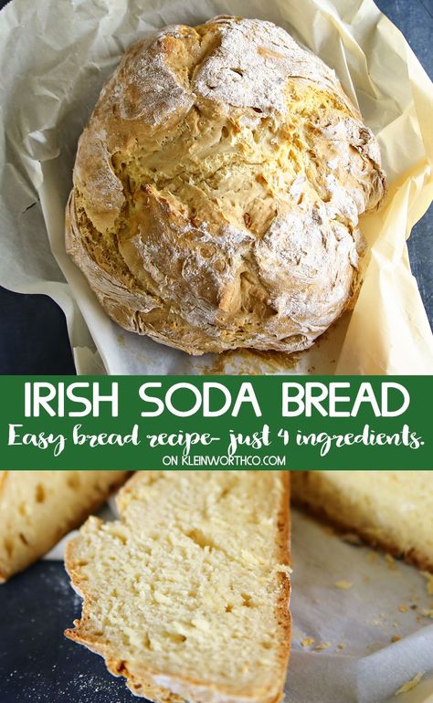 4 Ingredient Bread Recipe, Resepi Roti, Irish Bread, Soda Bread Recipe, Irish Desserts, No Yeast Bread, Irish Soda Bread Recipe, Gluten Free Recipes Bread, St Patricks Day Food