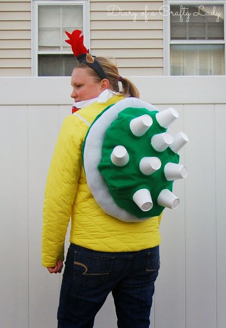 Diary of a Crafty Lady: Luigi, Bowser Jr. & Star {Super Mario Brothers Halloween!} Diy Bowser Costume, Bowser Jr Costume, Mario Party Costume, Mario Character Costumes, Mario Costume Diy, Mario Brothers Costumes, Mario Kart Costumes, Mario Costumes, Church Halloween Party