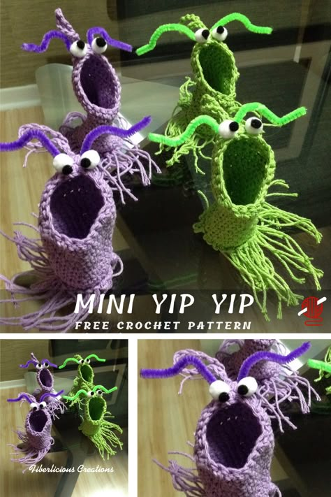 Mini Crocheted Yip Yip Toys Free Pattern Mini Yip Yip Crochet Pattern, Crochet Mini Yip Yip, Yip Yip Crochet Pattern, Crochet Yip Yip Free Pattern, Crochet Craft Show Ideas, Crochet Monster Pattern, Mini Crochet Patterns, Crochet Zig Zag, Yip Yip