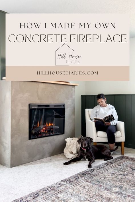 Whether you’re building a new home or remodeling your current home, one thing is for sure- fireplaces seem to always be a focal point in the living room. And for good reason! There are many finishes you can choose for your fireplace, but if you’re going for a more unique look, I have good news! I discovered how to create the most beautiful (and cost efficient!) concrete fireplace surround using Ardex feather finish. Cement Looking Fireplace, Ardex Feather Finish Fireplace, Faux Concrete Fireplace Surround, Cement Fireplace Diy, Feather Finish Fireplace, Cement Over Brick Fireplace, Concrete Electric Fireplace, Concrete Fireplace Diy, Concrete Fireplace With Wood Mantle