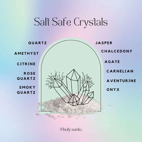 Salt Witchcraft Uses, Crystals That Cant Go In Salt, Salt Safe Crystal, Salt Uses Witchcraft, Crystals Safe In Salt, Sun Safe Crystals List, Crystals For Gratitude, Salt Safe Crystal List, Crystals That Can Go In Sun