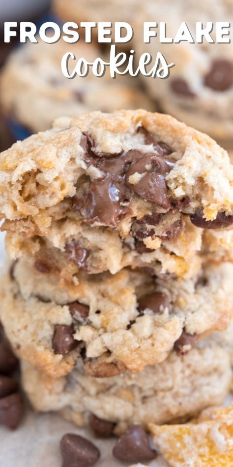 Cookies With Frosted Flakes, Frosted Flakes Cookies, Frosted Flakes Recipe, Frosted Flakes Treats, Frosted Flake Cookies, Chocolate Chip Frosting, Chocolate Chip Cookies Easy, Flake Recipes, Flake Chocolate