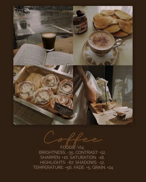 #foodie #vsco #edit #filter #aesthetic #coffee #instagram Coffee Shop Vsco Filter, Food Photography Filter, Vsco Coffee Filter, Edit Food Photos On Iphone, Foodie Edit Tutorial, Coffee Edit Instagram, Coffee Shop Filter Iphone, Cozy Filter Iphone, Editing Food Pictures