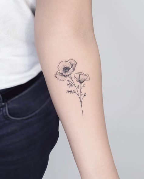 California poppy tattoo meaning 2 Simple Poppy Tattoo, Poppy Tattoo Meaning, Anemone Tattoo, Red Poppy Tattoo, California Poppy Tattoo, Violet Tattoo, Poppy Flower Tattoo, Poppy Tattoo, Poppies Tattoo