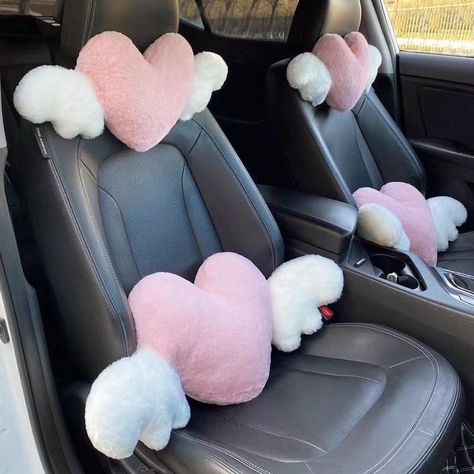 seemehappy 2 Pack Fluffy Heart with Wings Shaped Headrest Pillows for Car Driving Cute Neck Pillows for Driving Car Decor-2 Neck Pillows Heart Shape Neck, Girly Car Accessories, Neck Support Pillow, Car Headrest, Car Head, Girly Car, Cozy Accessories, Head Pillow, Car Cushion