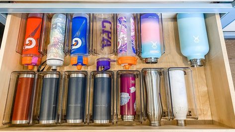 Water Bottle Drawer, Bottle Organization, Kids Cupboard, Crowded Kitchen, Water Bottle Organization, Tool Drawers, Water Bottle Storage, Fridge Shelves, Organizing Services