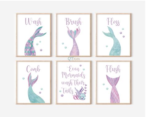 Mermaid Theme Bathroom, Mermaid Bathroom Ideas, Seashell Bathroom, Girl Bathroom Decor, Mermaid Bathroom Decor, Girl Bathroom, Girl Bathrooms, Mermaid Bathroom, Mermaid Kids