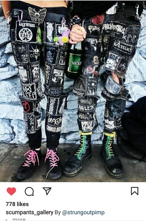 Crust Overalls, Battle Pants Metal, Distressed Punk Pants For Alternative Fashion, Crust Punk Pants, Camo Pants Metalhead, Crust Pants, Feminist Punk, Patch Pants, Crust Punk