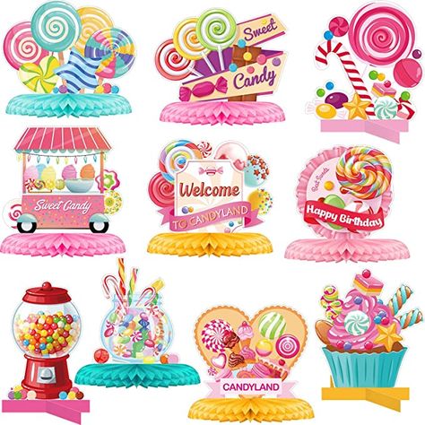 Centerpieces With Candy, Candyland Party Decorations, Kids Party Centerpieces, Honeycomb Table, Paper Centerpieces, Decor Birthday Party, Honeycomb Decorations, 40th Birthday Decorations, Candyland Birthday