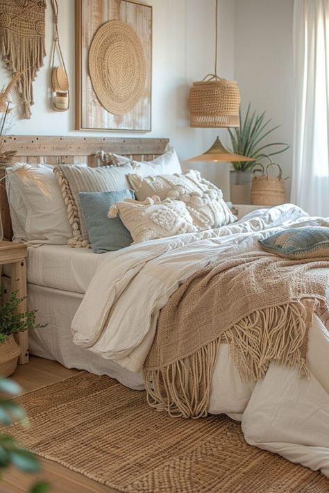 29 Boho Coastal Bedroom Ideas for a Breezy, Beachy Haven 13 Beach Vibe Bedroom, Boho Coastal Bedroom, Costal Bedroom, Oasis Home, Art Deco Living, Beachy Bedroom, Beach House Bedroom, Art Deco Living Room, Beachy Room