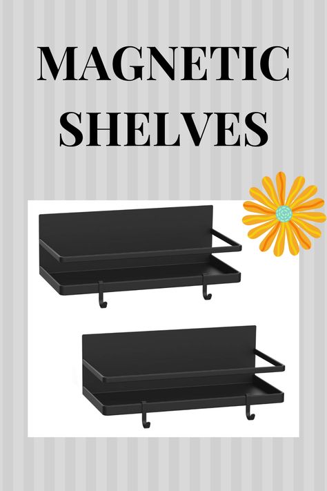 Thipoten 2 pack black magnetic shelves. Can be used on things like the side of a kitchen fridge for additional storage or as book shelves on a whiteboard in a classroom #magneticshelf #magnetic #shelf #classroomorganization #organization Magnetic Fridge Shelf, Small Kitchen Apartment, Magnetic Shelves, Side Of Fridge, Magnetic Shelf, Magnetic Spice Rack, Magnetic Book, Kitchen Apartment, Kitchen Fridge