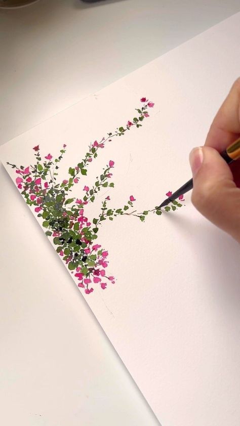 Bougainvillea Watercolor Tutorial, How To Draw Bougainvillea, Beautiful Sky Drawing, Bougainvillea Drawing Simple, Bougainvillea Painting Watercolors, Watercolour Bougainvillea, Flower Border Painting, Painted Bougainvillea, Painting Instagram Story