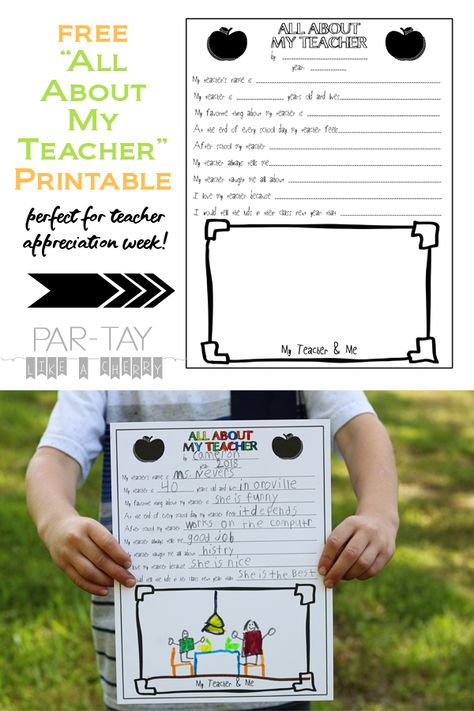 Teacher Appreciation Sheet Free Printable, My Teacher Printable, Favorite Things About My Teacher, Thank You Card Preschool Teacher, About Teacher Printable, Teacher Appreciation Questions For Kids, Teacher Appreciation Books From Students, All About My Teacher Printable, Why I Love My Teacher Printable