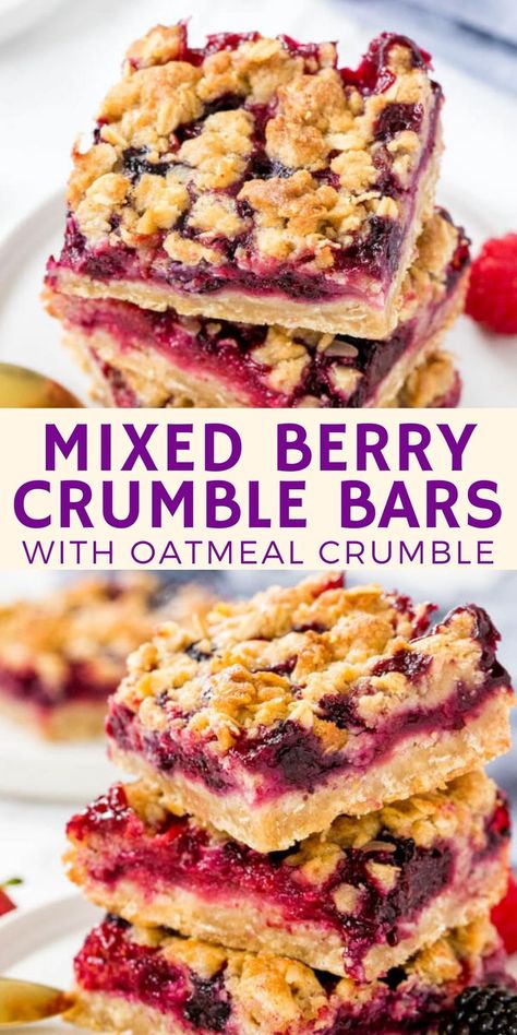 Mixed Berry Bars, Mixed Berry Crumble, Berry Bars, Berry Crumble Bars, Berry Dessert Recipes, Crumb Bars, Fruit Crumble, Berry Crumble, Raspberry Recipes