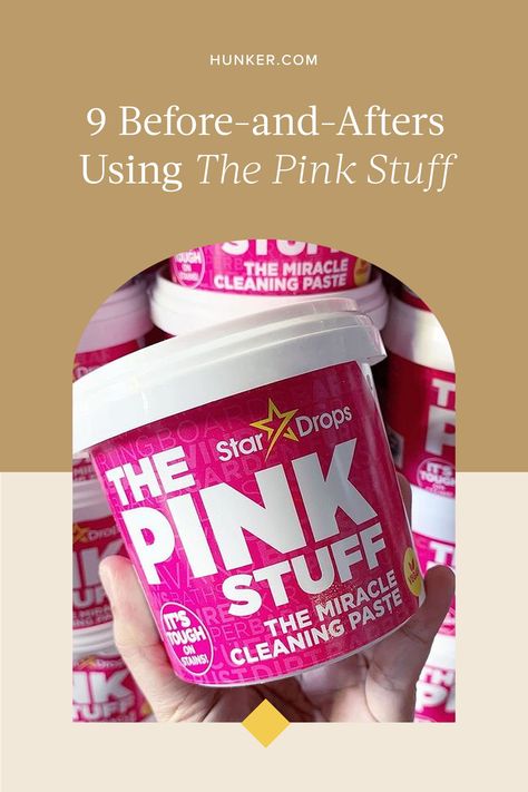 Is there anything more satisfying than a before-and-after cleaning photo? We think not. This is especially true when it involves The Pink Stuff, a cult-favorite product that has stolen the hearts of cleaning enthusiasts across the globe. #hunkerhome #thepinkstuff #cleaningtips #cleaning #cleaninginspo Pink Stuff Cleaner Uses, The Pink Stuff Cleaner Hacks, The Pink Stuff Cleaner, Pink Stuff Cleaner, Pink Stuff Cleaning, Clean Bathroom Grout, Clean Shower Grout, Cleaning Toilet Stains, Clean Toilet Bowl Stains