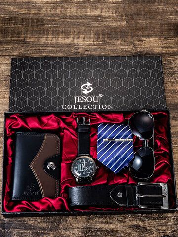 I found this amazing 5 Pcs Men Business Watch Set Chronograph Quartz Watch Belt Wallet Glasses Tie Gift Kit with 35,99€,and 14 days return or refund guarantee protect to us. --Newchic Cheap Watches For Men, Belt Wallet, Gift Box For Men, Birthday Gifts For Boyfriend Diy, Watch Belt, Watch Set, Tie Gifts, Jewelry Kits, Gift Kit