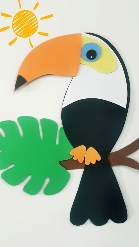 Cricut Safari Animals, Toucan Template Free Printable, Toucan Preschool Craft, Toucan Craft For Kids, Amazon Rainforest Activities, Construction Paper Animals, Paper Toucan, Paper Jungle Animals, Jungle Crafts For Kids