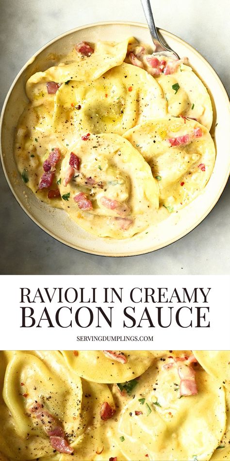 Scallops And Ravioli, Sauce For Ravioli Cream, Bacon Wrapped Ravioli, Cream Cheese Ravioli Sauce, Sauce For Sausage Ravioli, Cream Sauce For Ravioli Recipe, Recipes With Ravioli, Light Sauce For Ravioli, Ravioli In Cream Sauce